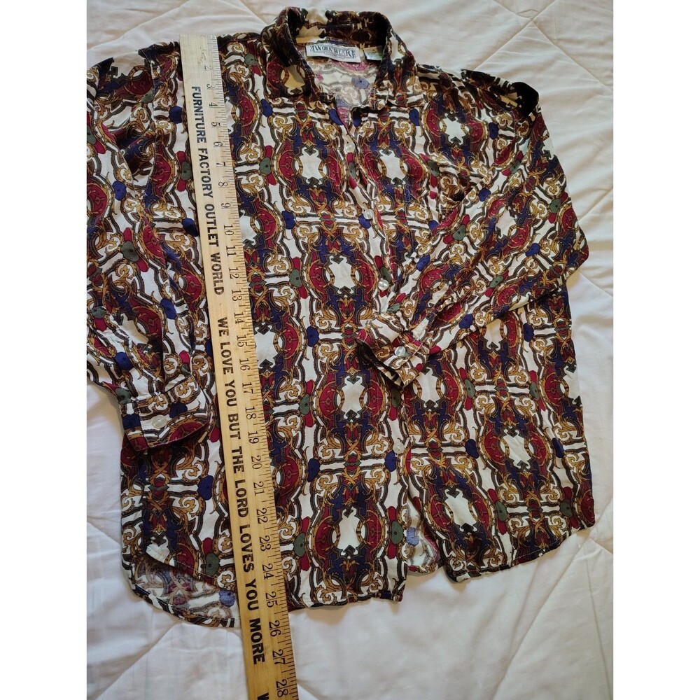 Vintage 90s Workwear Clothing Co Rayon Baroque Chain Print Button Up Shirt... - Picture 5 of 10